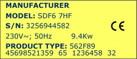 Cooker Model Number Example