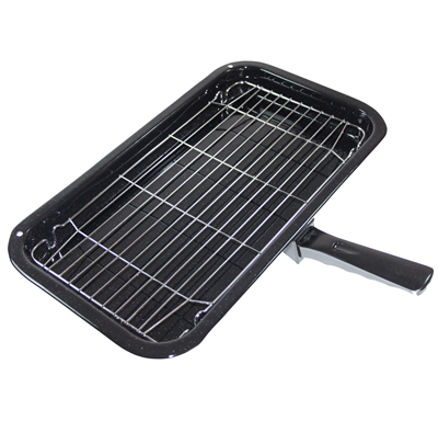 SPARES2GO Grill Pan with Handle & Rack Insert for Logik Oven Cookers 386mm x 300mm